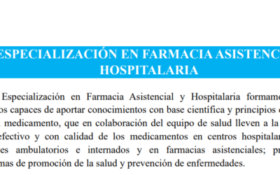 Especialización en Farmacia Asistencial y Hospitalaria