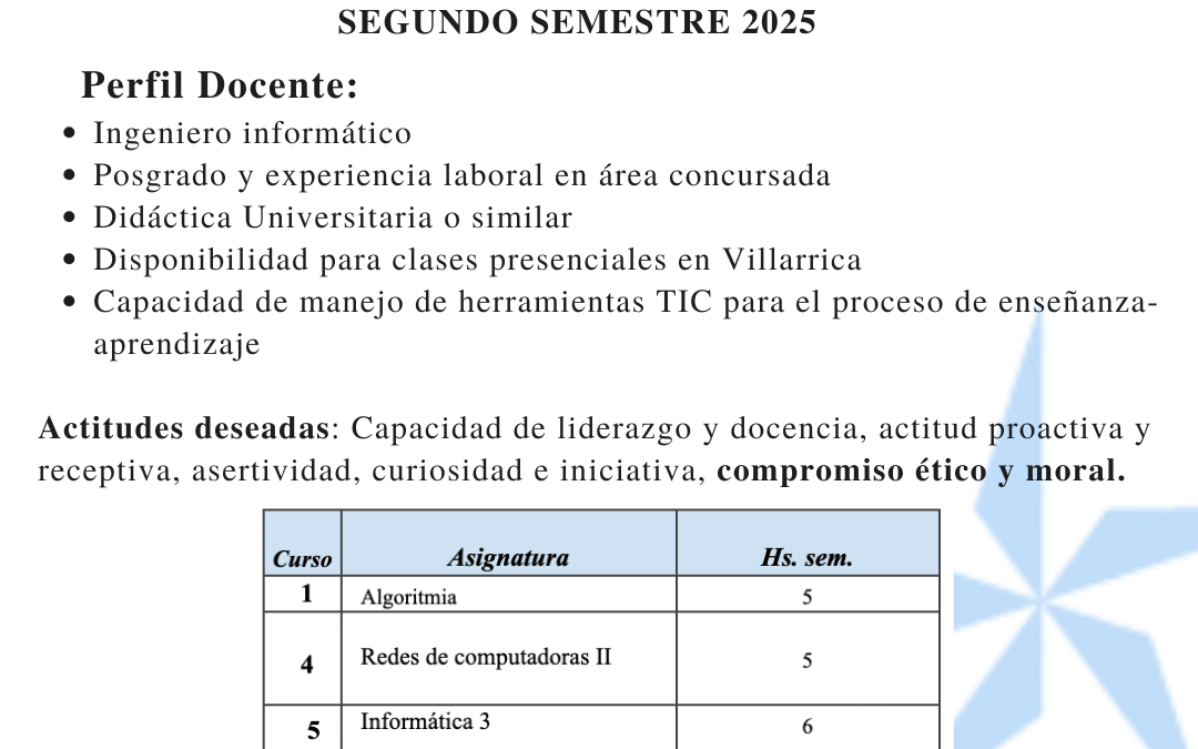 Llamado a selección docente Ing. Informática 2025