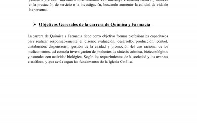OBJETIVOS GENERALES CARRERA DE BIOQUIMICA Y QUIMICA Y FARMACIA