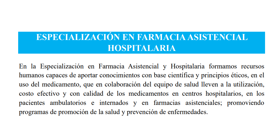 Especialización en Farmacia Asistencial y Hospitalaria